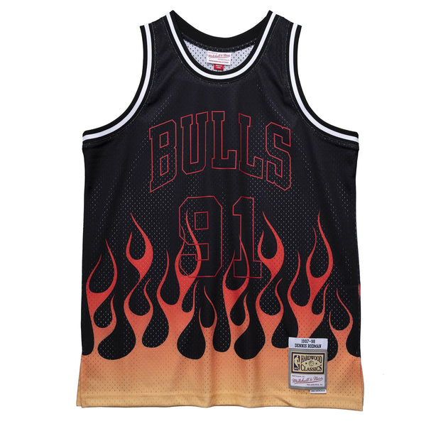 Mitchell & Ness Flames Dennis Rodman Chicago Bulls 1997-98 Swingman Jersey